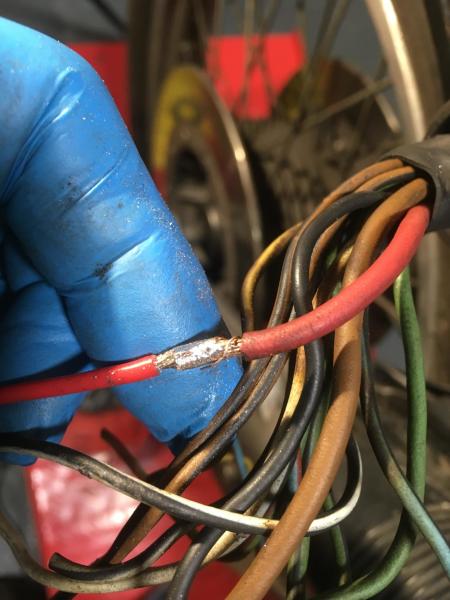 Replace an elderly main feed: solder the new cable on...